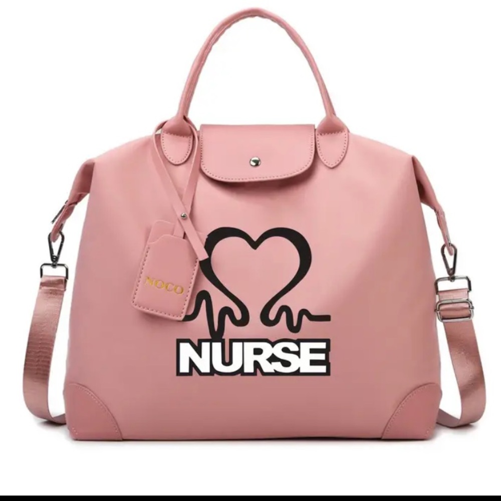 {NEW} Heartbeat Nurse Print Canvas Tote Bag Pink